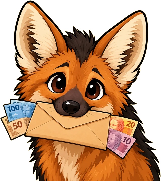 Lobo-guará com um envelope de dinheiro na boca